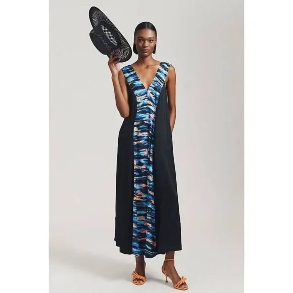 Anthropologie Maeve watercolor tie dye abstract satin maxi dress size 4 - EUC